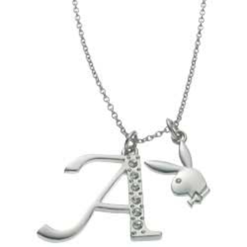 Playboy Necklace Platinum Plated Bunny Letter A - Picture 2 of 2
